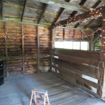 Inside of shed with all its wood